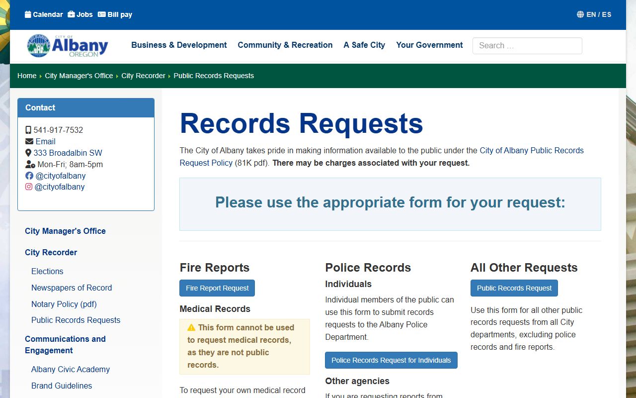 City of Albany public records portal
