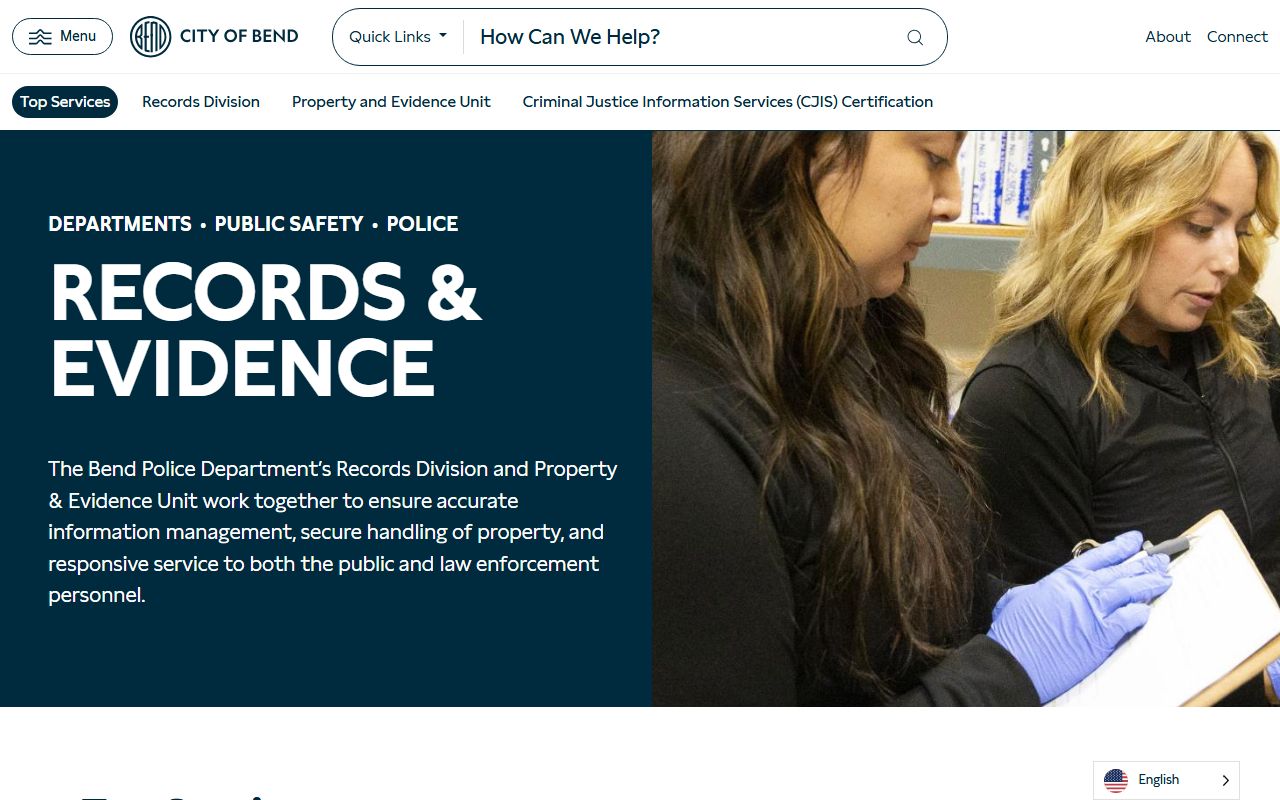 Bend Police Department Records and Evidence division for warrant records