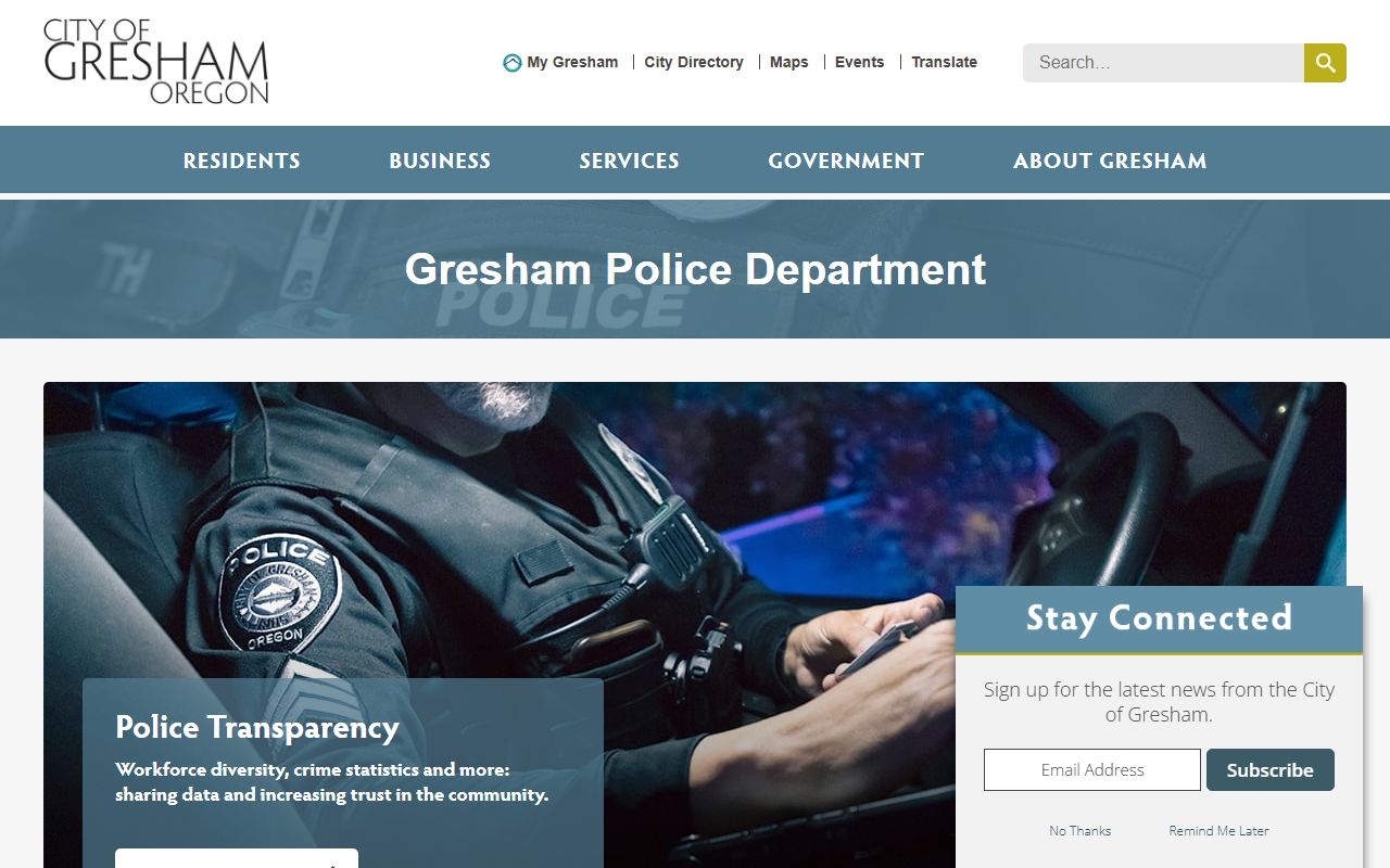 Gresham Police Department building for warrant records and police services
