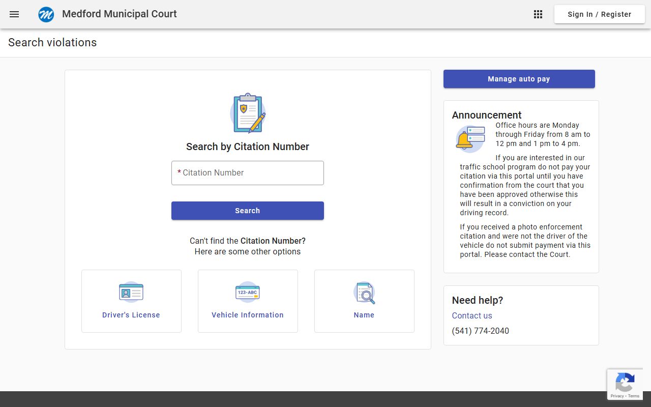 Medford Municipal Court at 411 W 8th Street where warrant records are filed