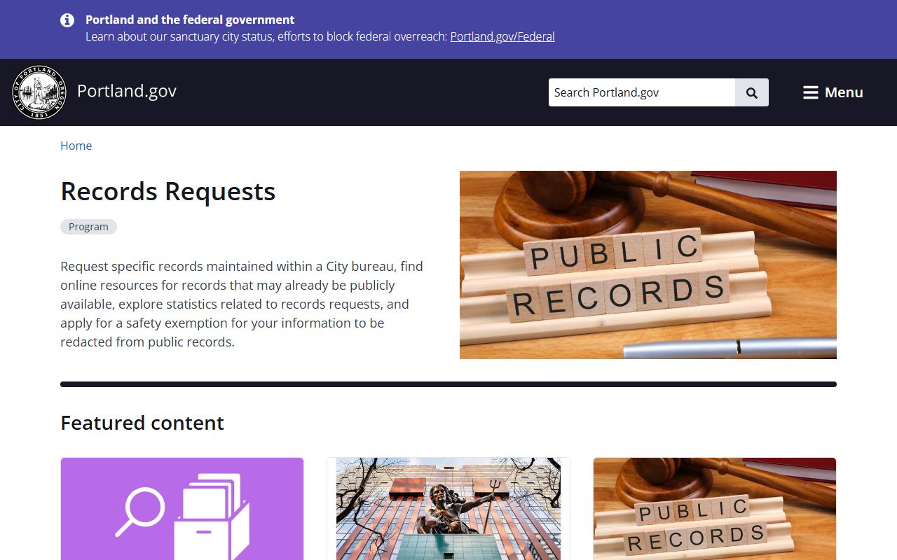City of Portland public records portal for warrant records requests