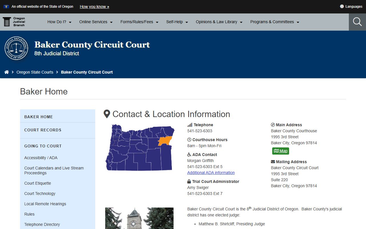 Baker County Circuit Court website for warrant records searches