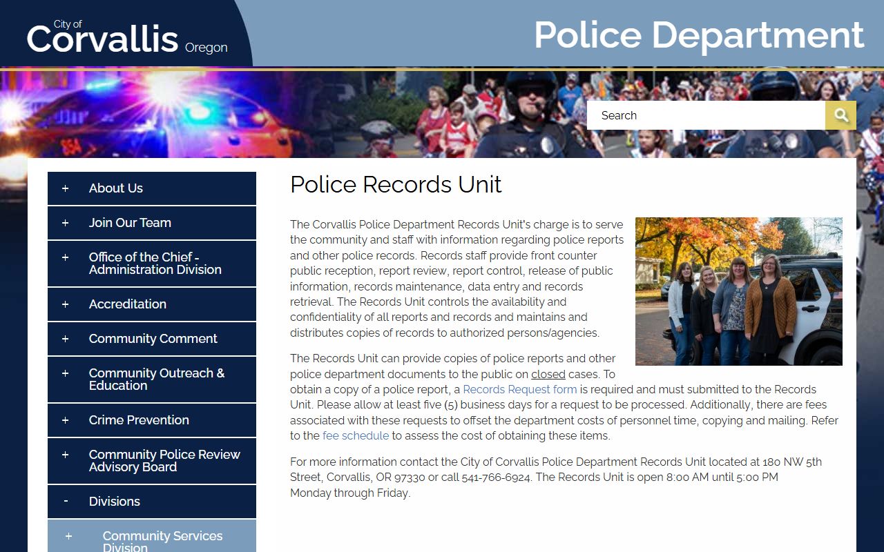 Corvallis Police Records Unit page for Benton County warrant records