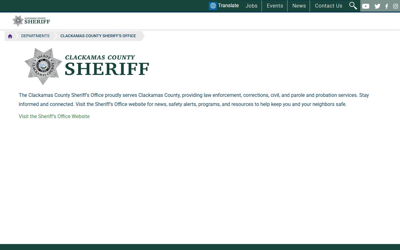 Clackamas County Sheriff office for warrant records and inmate info