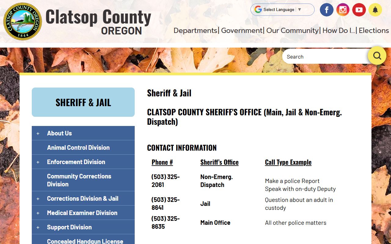 Clatsop County Sheriff office website for warrant records