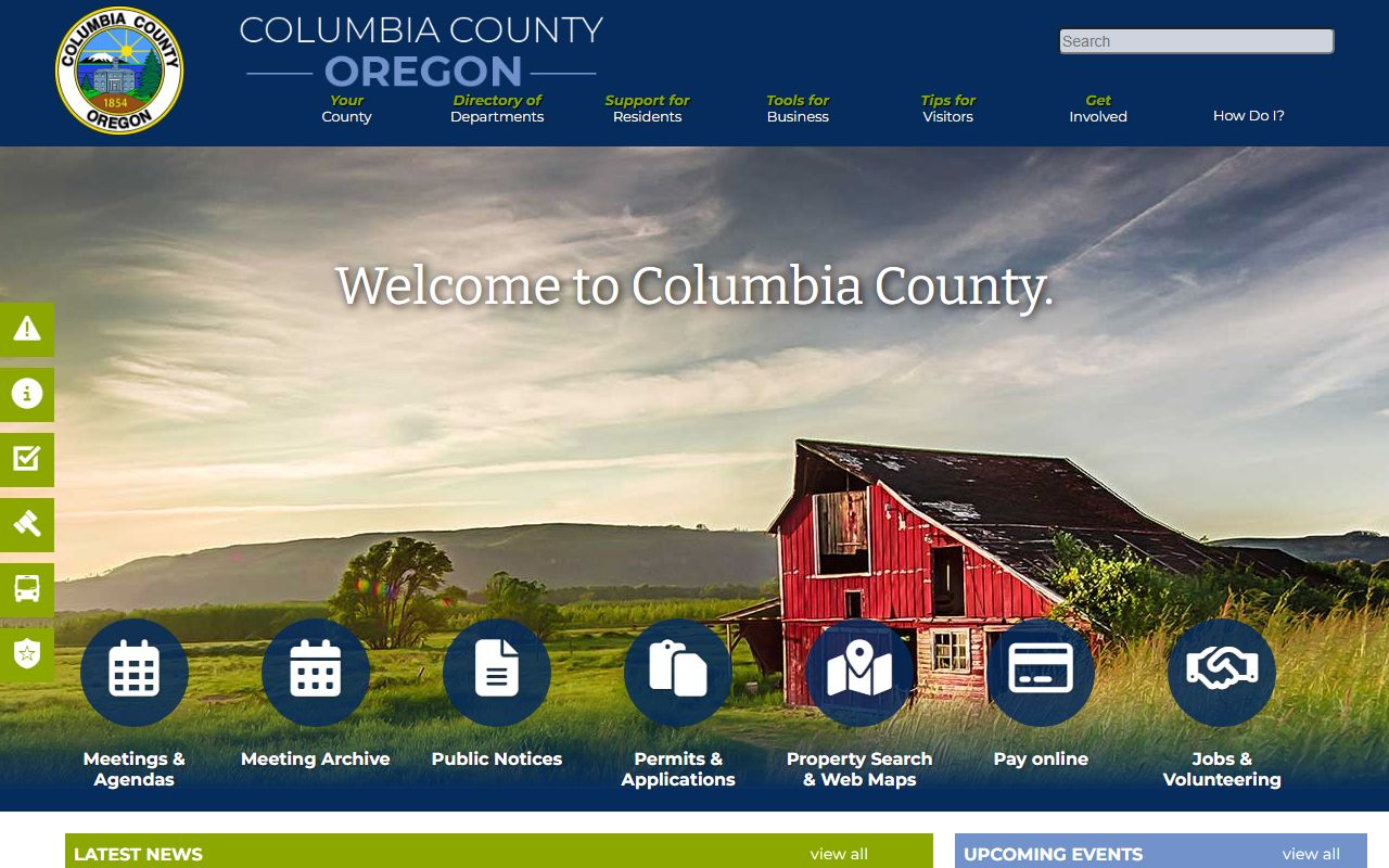 Columbia County government website for public records and warrant information