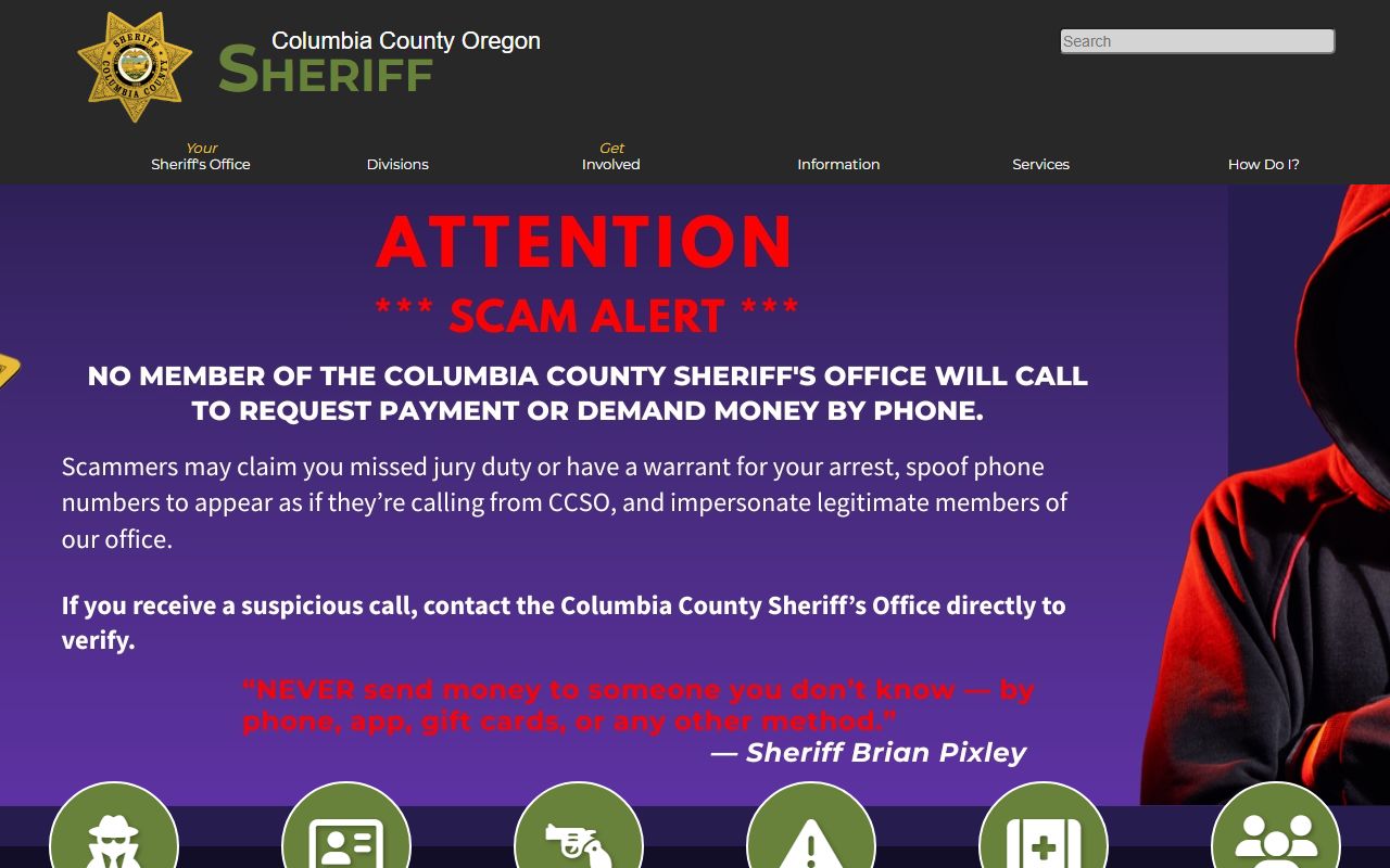 Columbia County Sheriff office website for warrant records access