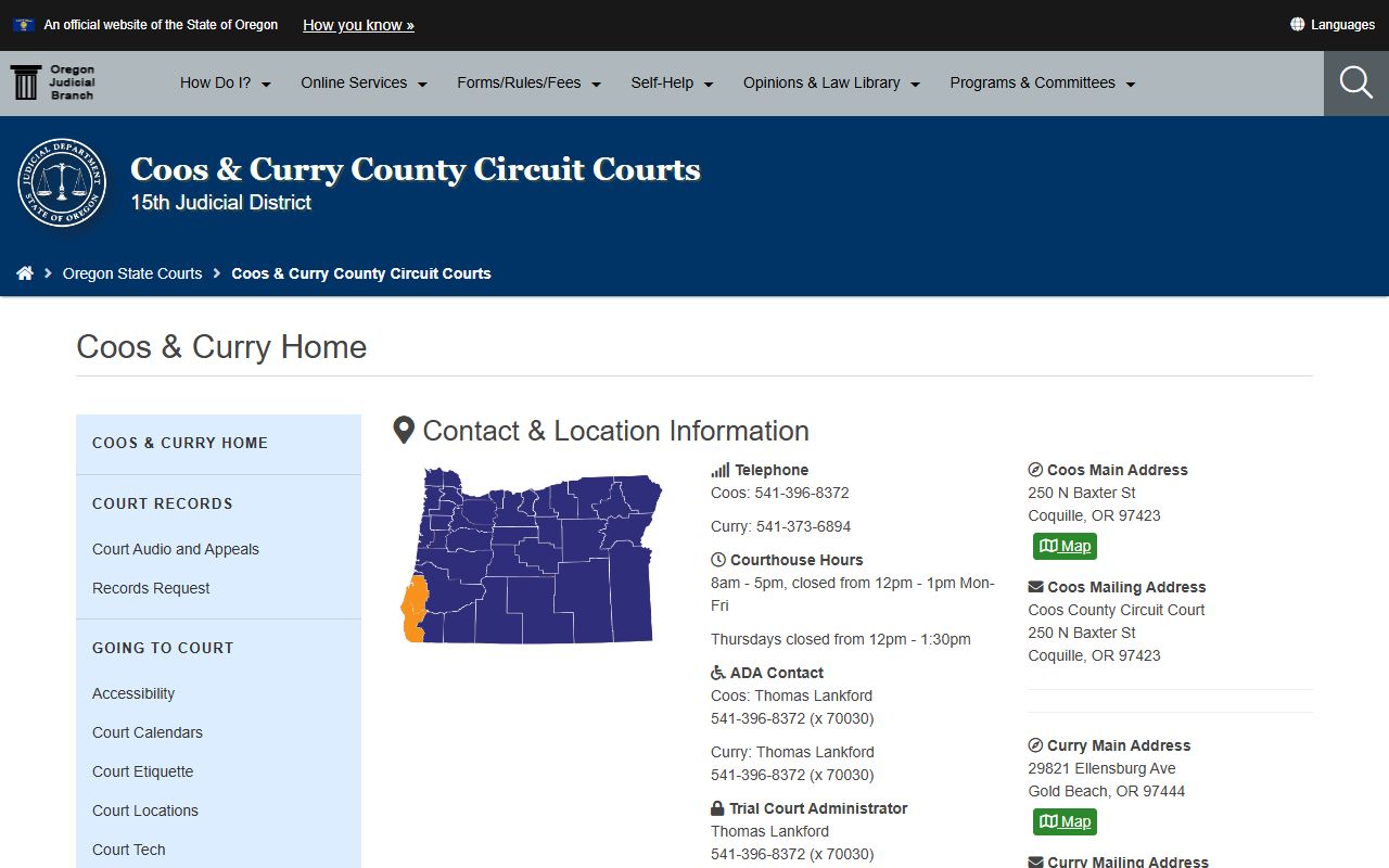 Coos County Circuit Court website for warrant records search