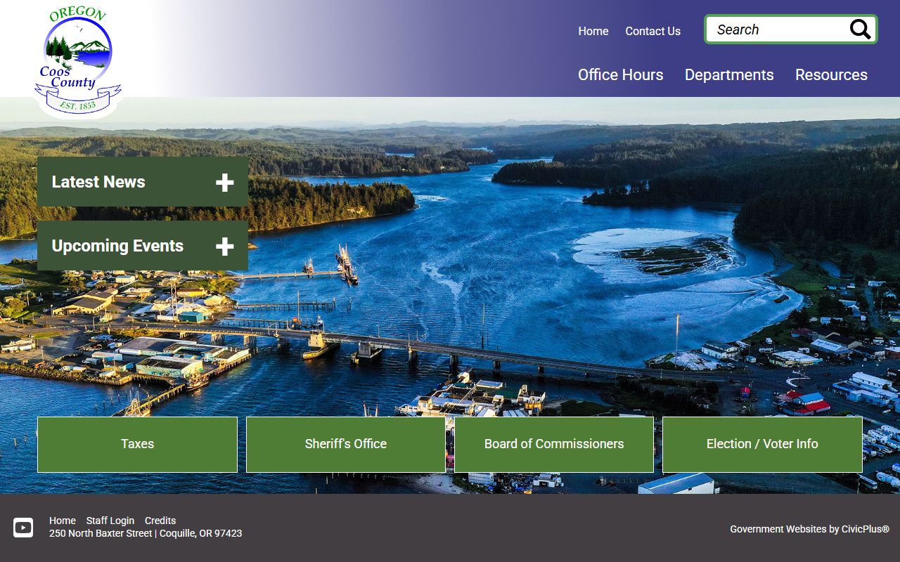 Coos County government website for public records and warrant data