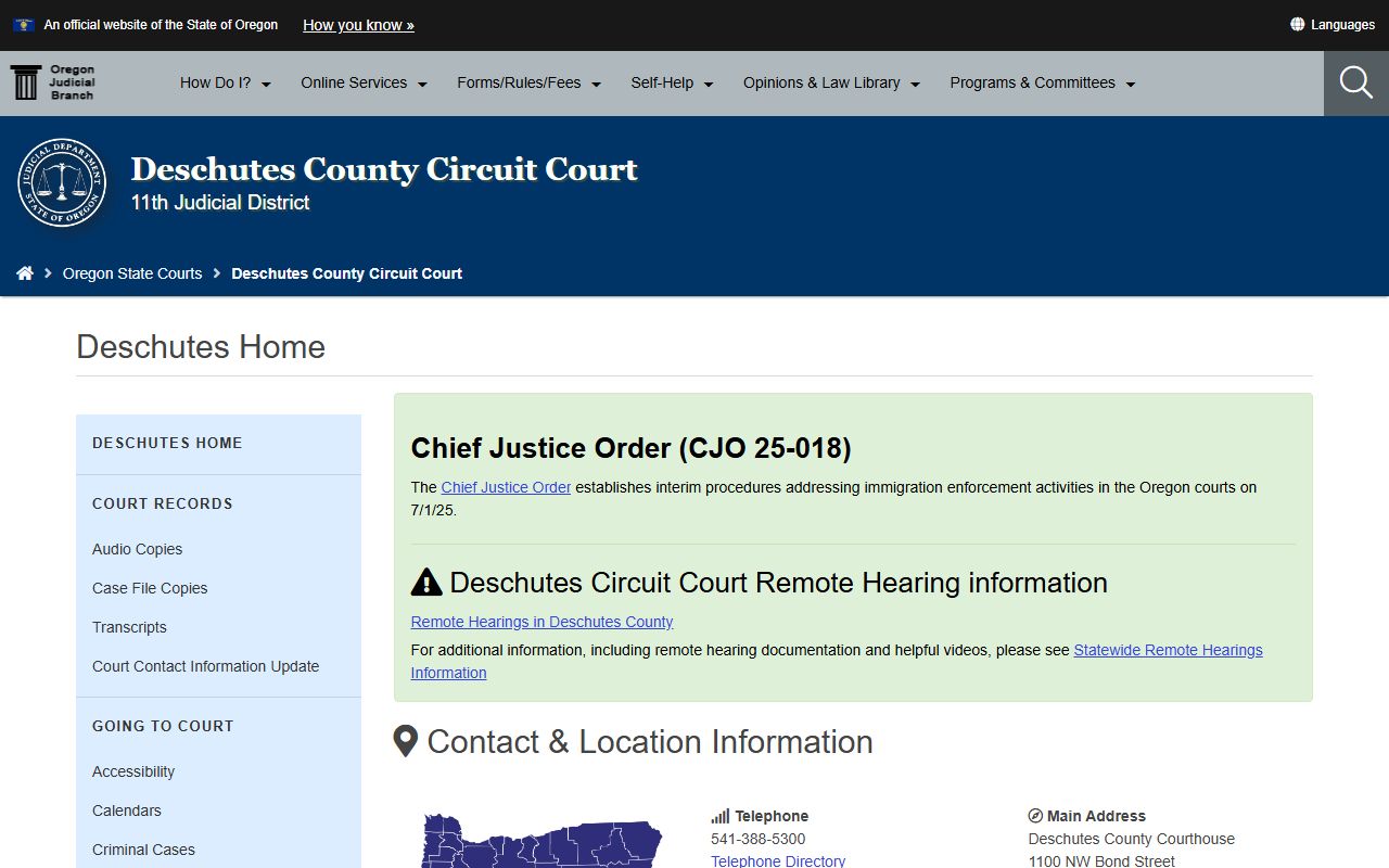 Deschutes County Circuit Court website for warrant records