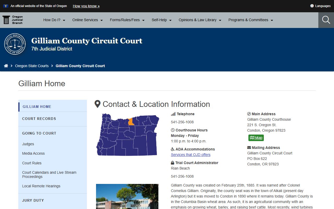 Gilliam County Circuit Court warrant records page