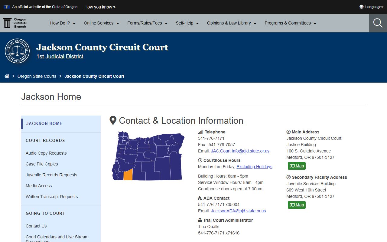 Jackson County Circuit Court warrant records search page