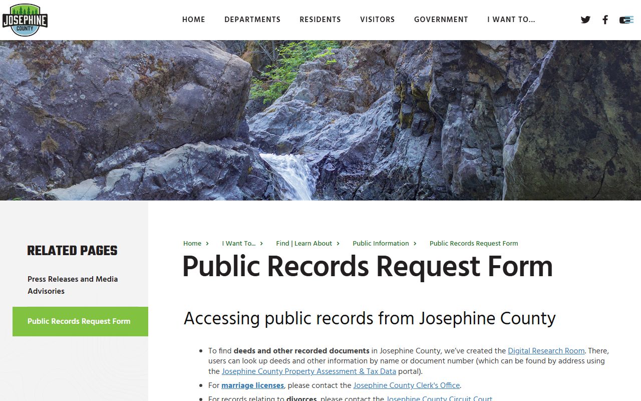 Josephine County public records request for warrant records