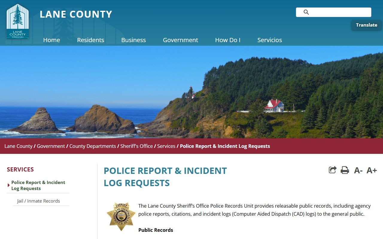 Lane County police records unit for warrant record requests
