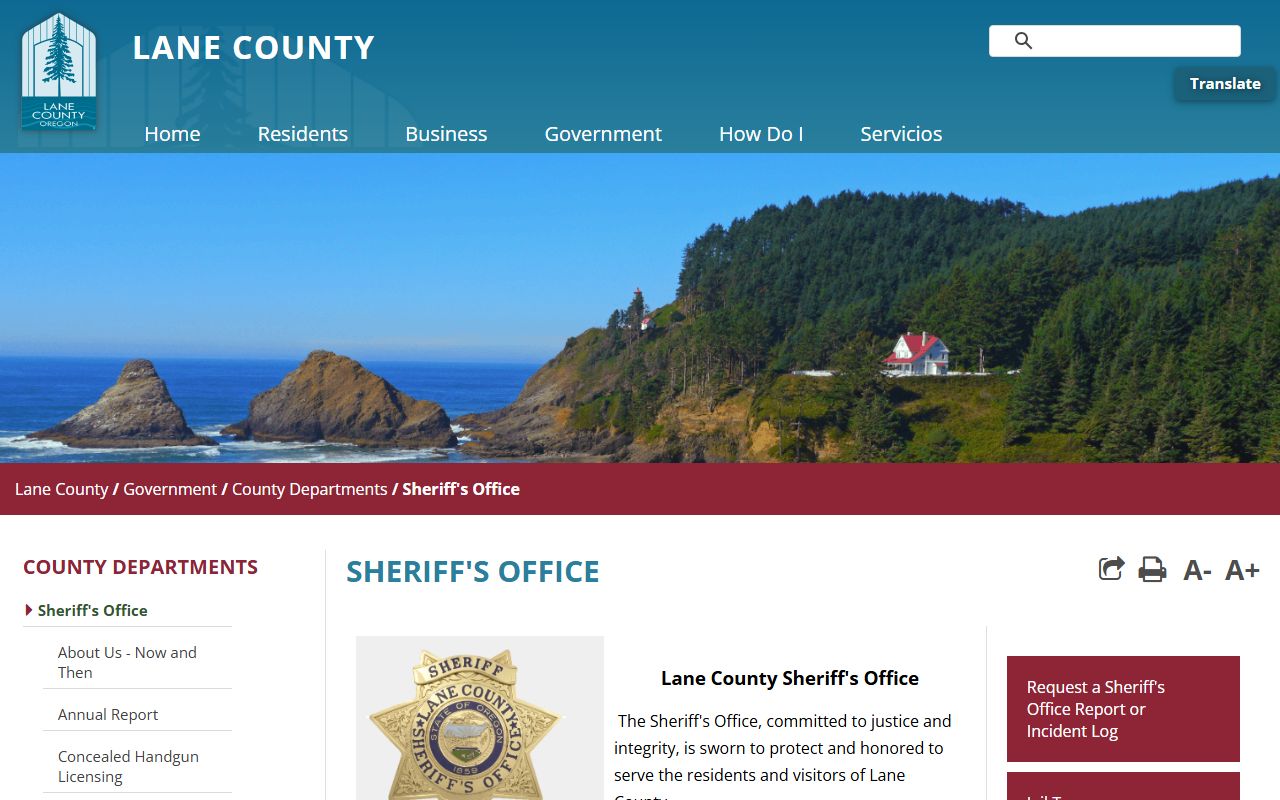 Lane County Sheriff office warrant service and records