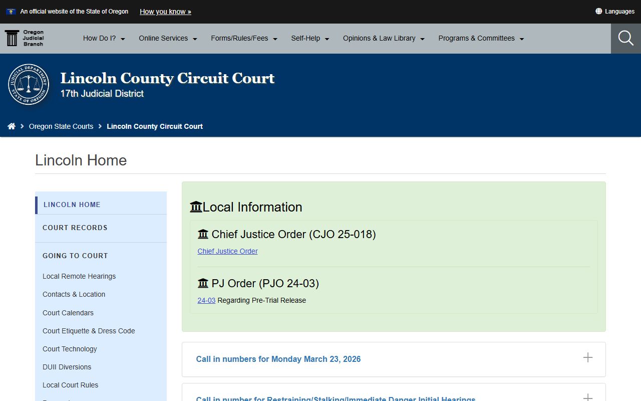 Lincoln County Circuit Court website for warrant records searches