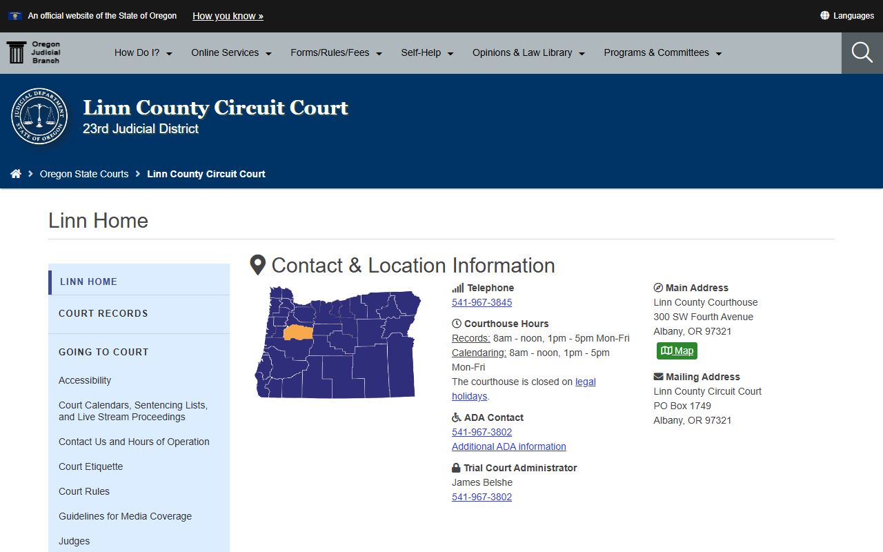 Linn County Circuit Court website for warrant records searches