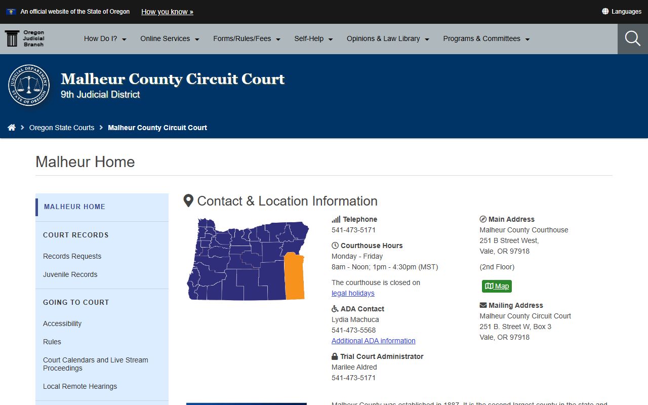 Malheur County Circuit Court website for warrant records