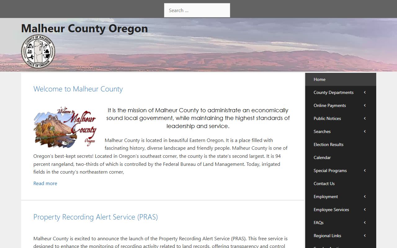 Malheur County government website for warrant records