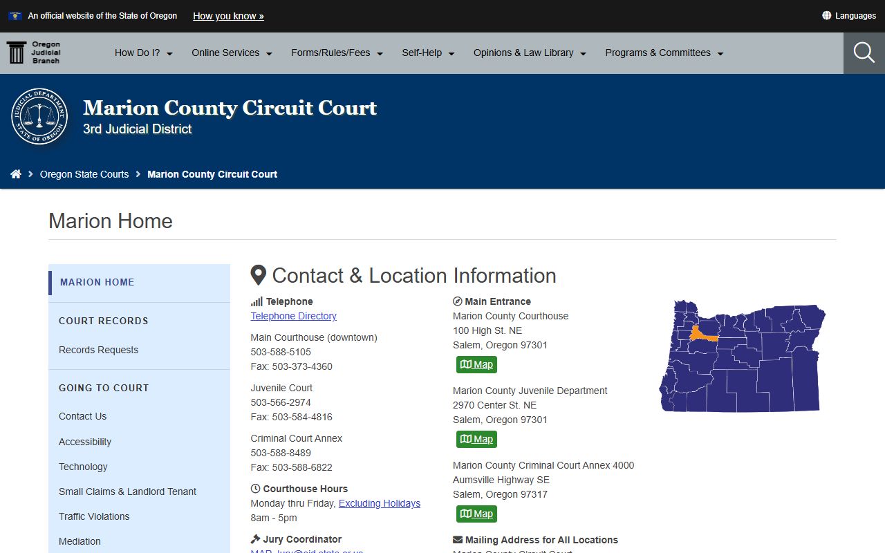 Marion County Circuit Court website for warrant records