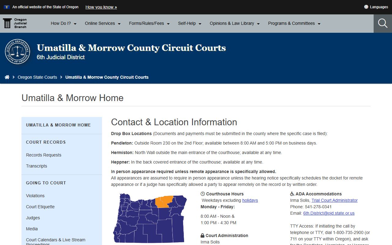 Morrow County Circuit Court shared district page for warrant records