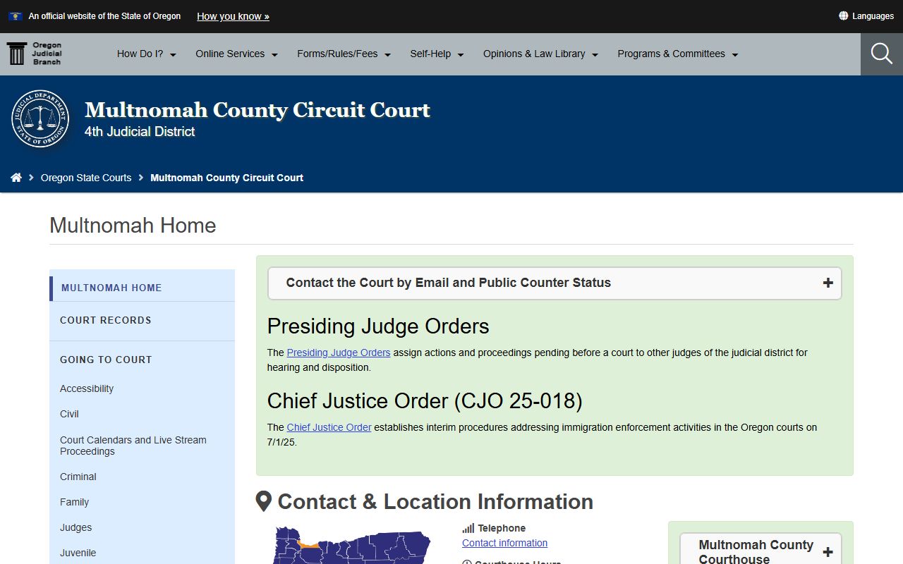 Multnomah County Circuit Court website for warrant records