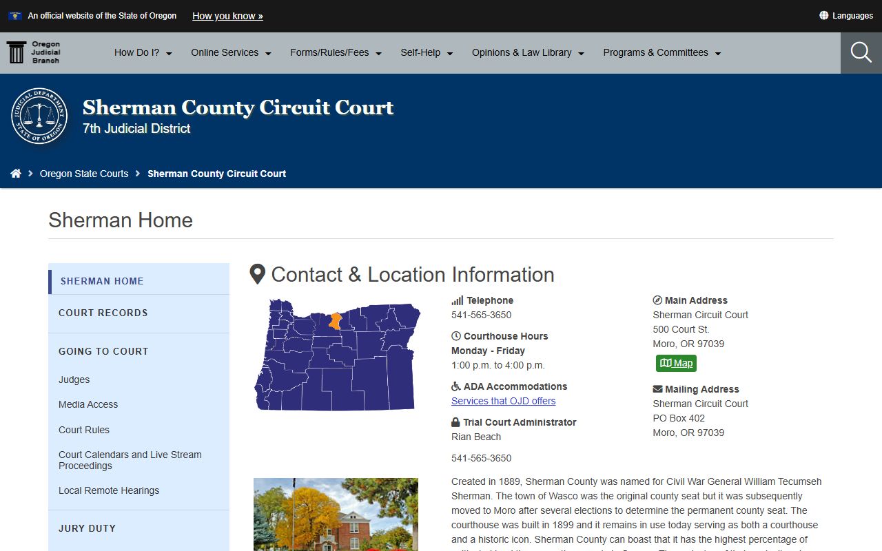 Sherman County Circuit Court website for warrant records