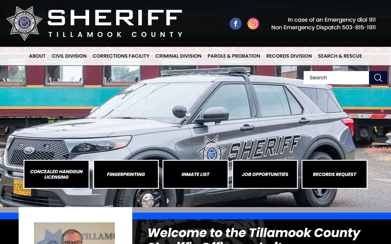 Tillamook County Sheriff website for warrant records