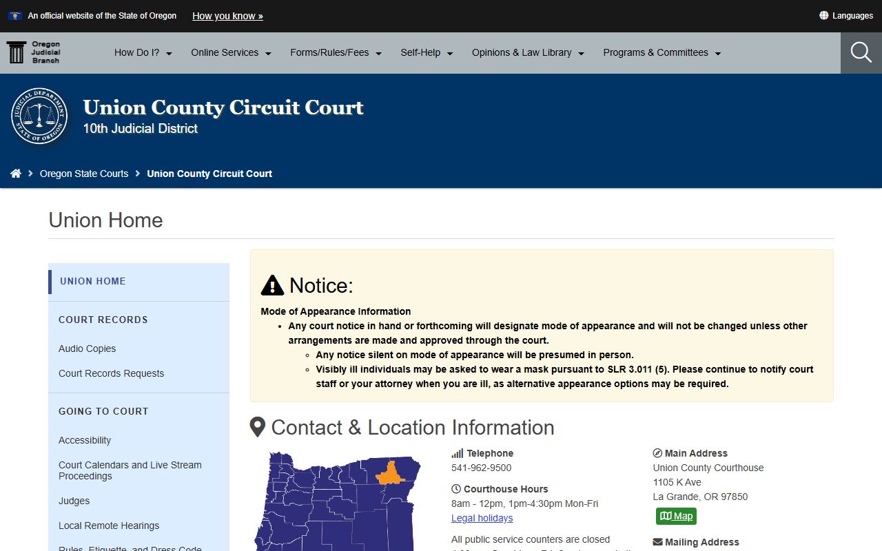 Union County Circuit Court website for warrant records searches