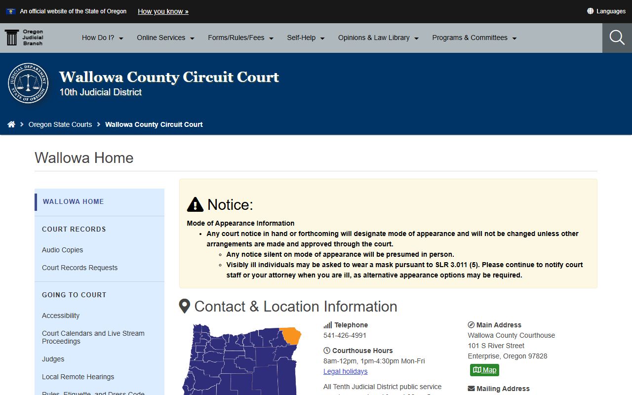Wallowa County Circuit Court website for warrant records searches