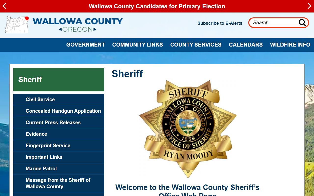 Wallowa County Sheriff office website for warrant records