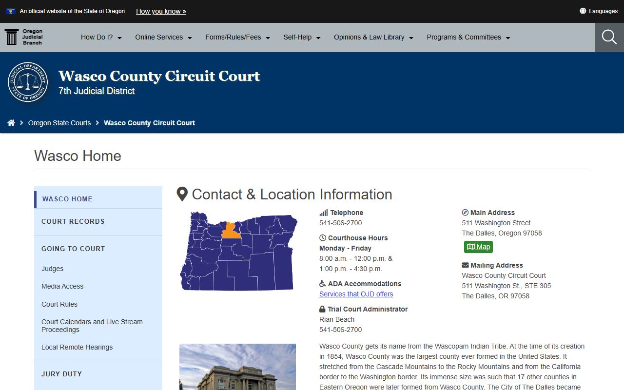 Wasco County Circuit Court website for warrant records searches