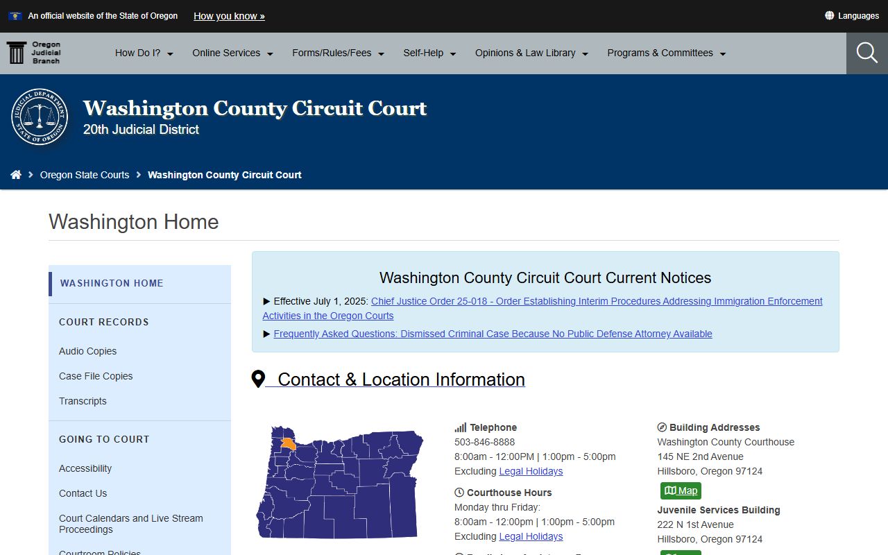 Washington County Circuit Court website for warrant records searches