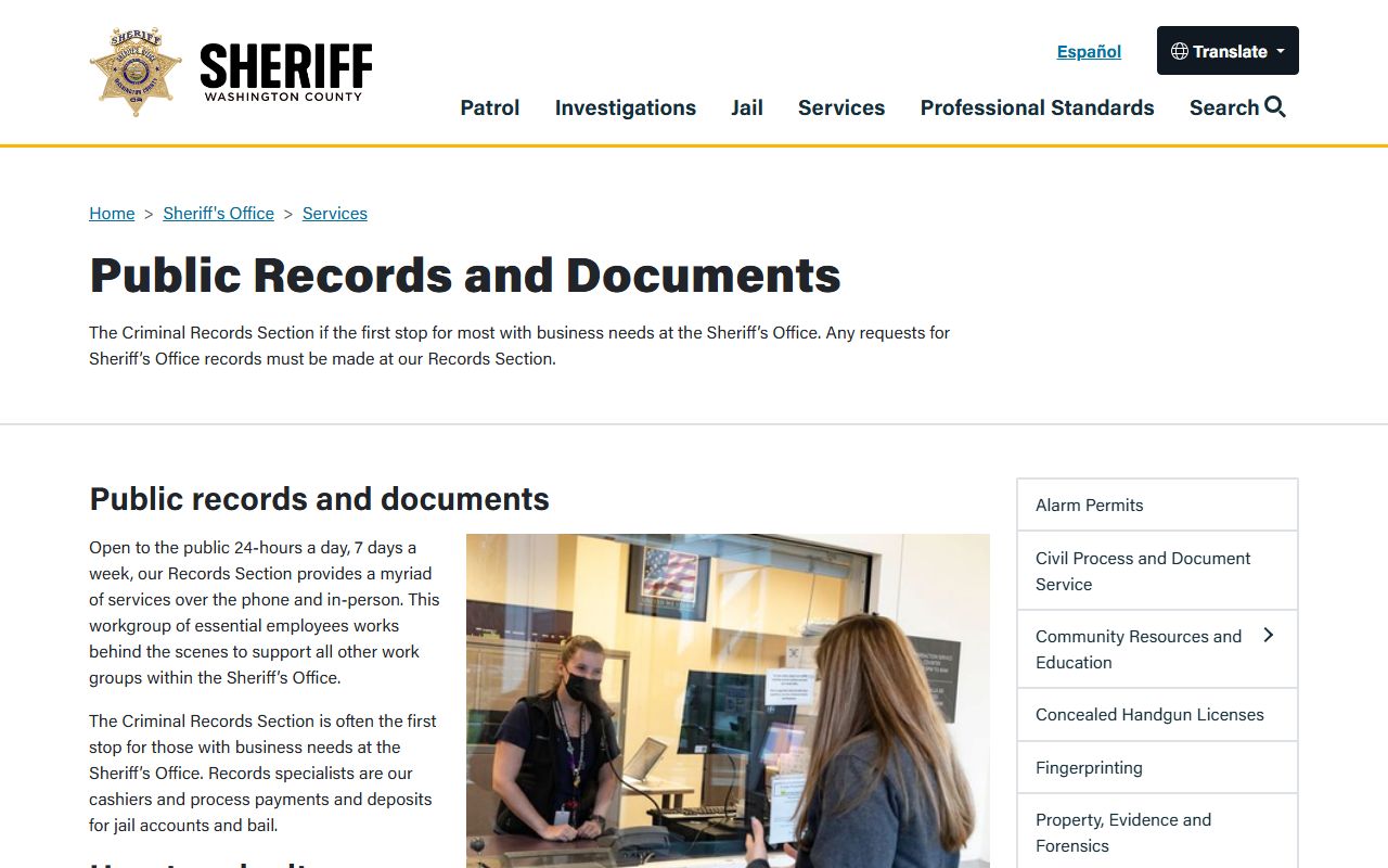 Washington County public records portal for warrant records requests