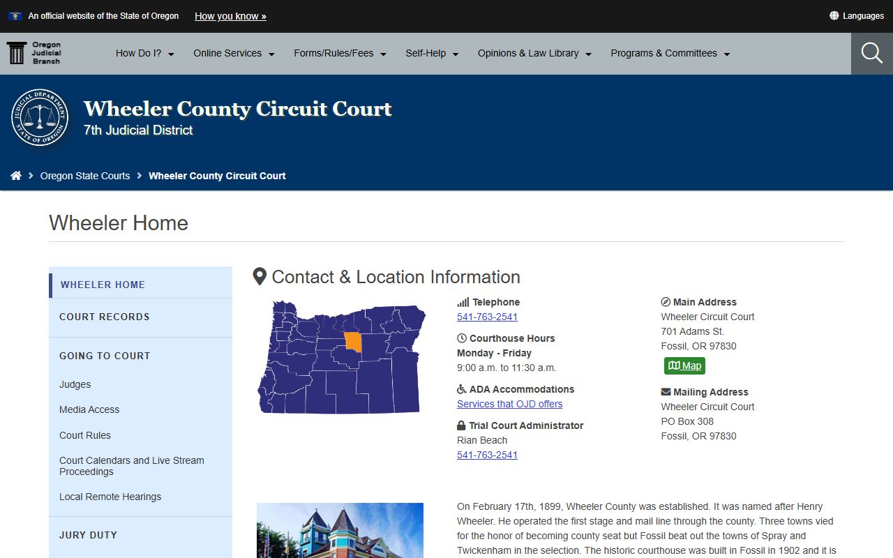 Wheeler County Circuit Court website for warrant records searches