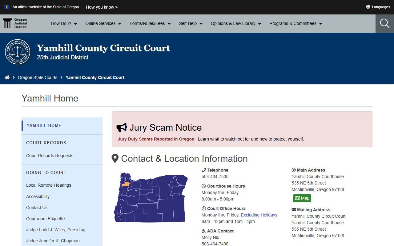Yamhill County Circuit Court website for warrant records searches