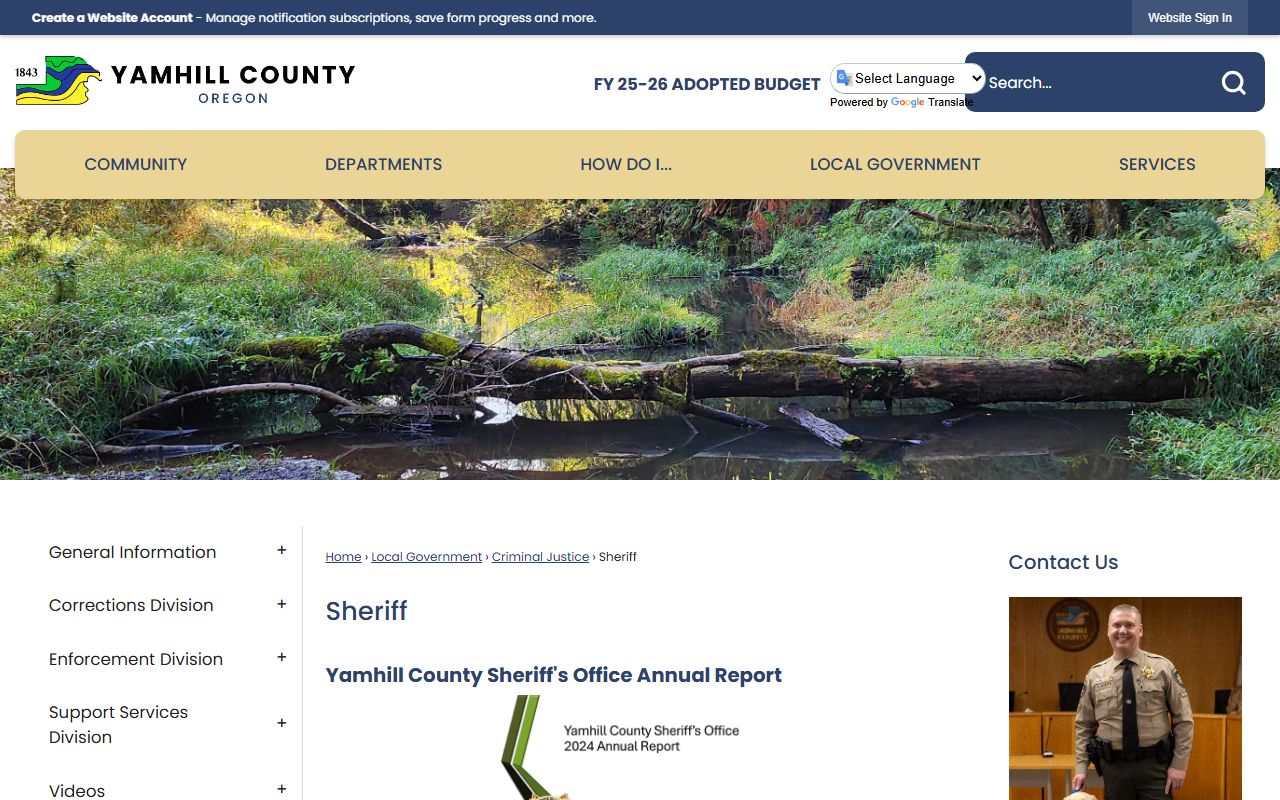 Yamhill County Sheriff office website for warrant records
