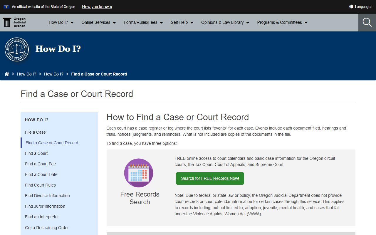 Oregon free records search tool for warrant records