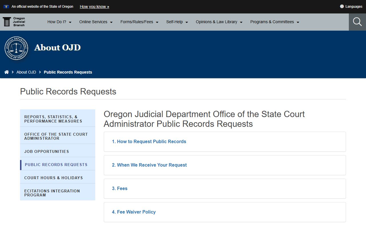 OJD records request process for Oregon warrant records