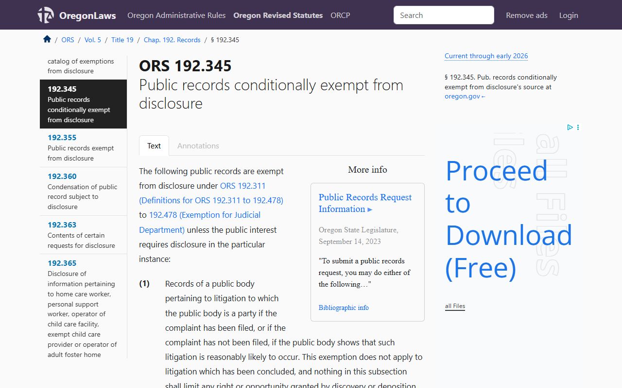 ORS 192.345 conditionally exempt records relating to Oregon warrant records