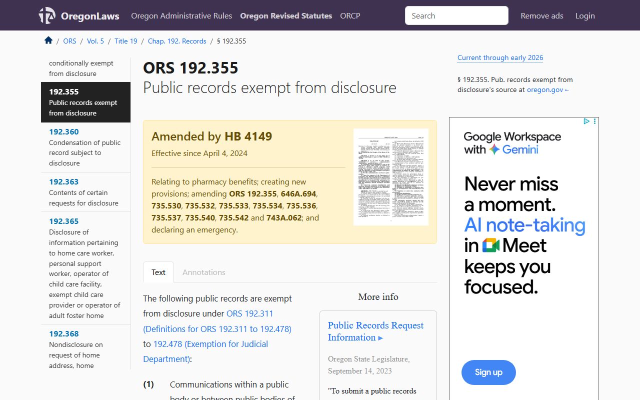 ORS 192.355 exempt records relating to Oregon warrant records
