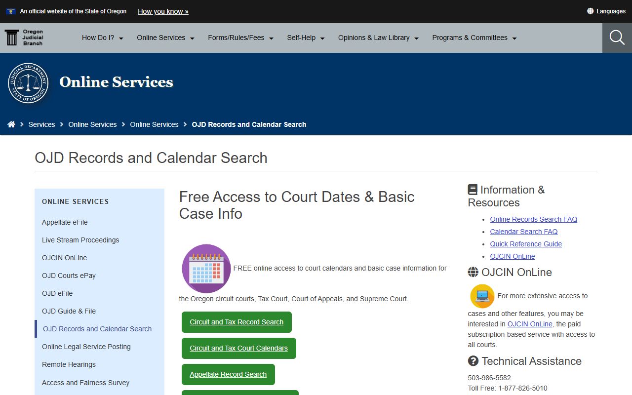 Oregon records and calendar search for warrant records